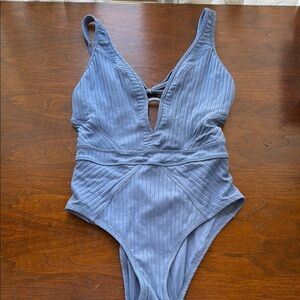 BECCA Ribbed One-Piece Swimsuit in Dusty Blue